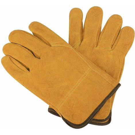 Gants de soudage en cuir, résistants à la chaleur, résistants à la chaleur, ignifuges pour le soudage, le jardinage, la cheminée de camping, le poêle, le barbecue, (1/5)