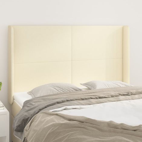 Tête lit de avec oreilles pour lit double, Cadre de lit, Tableau décoratif de chevet Crème 147x16x118/128 cm Similicuir CDE25976 (1/5)