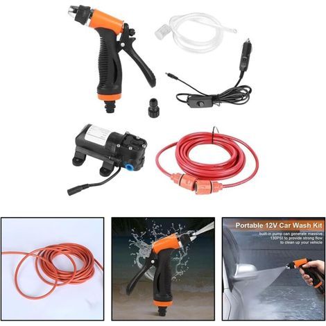 Ej.Life – 80W 12V Hochdruckwasserpumpe – 6L/min Fördermenge – 130PSI Druck – 6m Schlauch für Autowäsche, Bewässerung und Fensterreinigung (1/5)