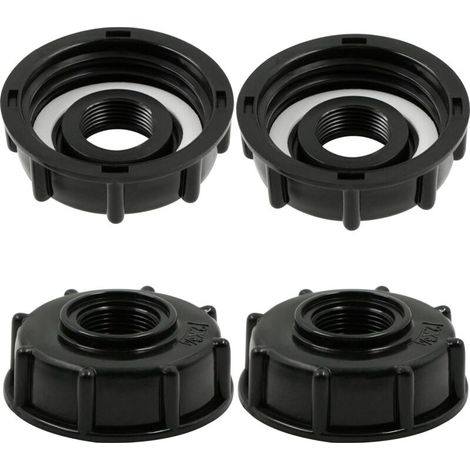 Adaptateur de Réservoir IBC Connecteur - Baril Raccord Tuyau Accessoires Bouchon Conteneur - pour Robinet de Jardin D'adaptateur Cuve Sortie Raccord 3/4 Pouces - 4 Pièces Noir