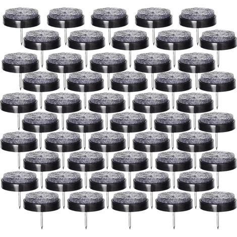 50 Patins pour Chaise à Clouer de 24mm - Tampons en Feutre pour Protéger les Pieds de Meubles - Noir (1/5)