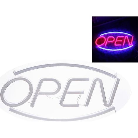 Enseigne lumineuse LED ouverte, avec alimentation USB, tube LED en PVC et panneau arrière en acrylique. (1/5)