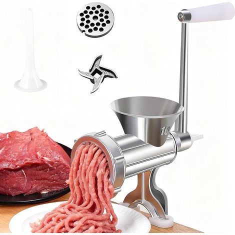 Hachoir à viande manuel en alliage d'aluminium avec manivelle, pince de table en acier, machine à viande et remplisseur de saucisses, hachoir à viande hachée pour cuisine, maison et usage domestique (1/5)