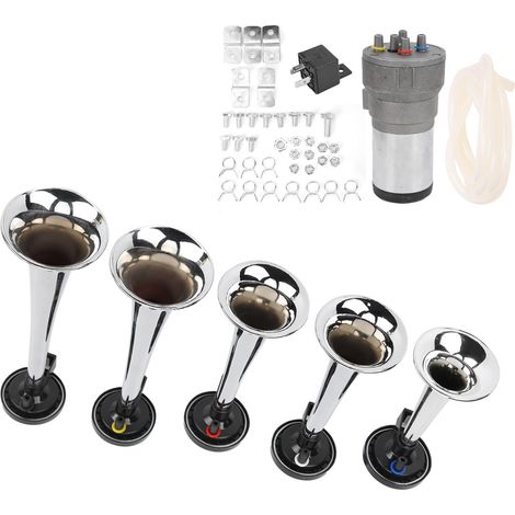 5-teiliges 12V-Hupenset mit Kompressor, Chrom-Finish, für LKWs, Boote und Züge (1/5)