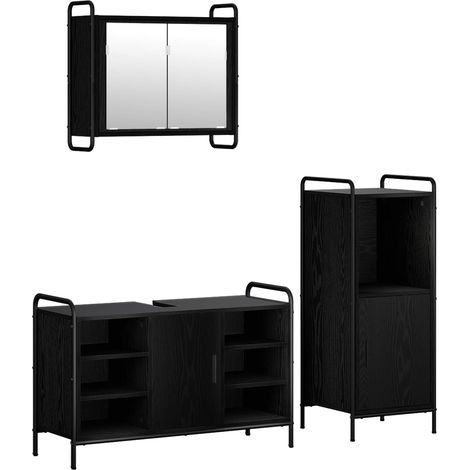 vidaXL Set di Armadi da Bagno 3 pz Rovere Nero 40 x 36 x 99,5 cm