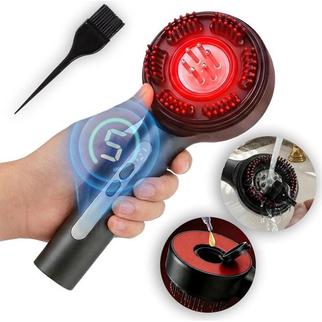 Massageur électrique pour cuir chevelu avec applicateur d'huile, Brosse de massage à tête 3in1 pour les soins des cheveux, Therapie de lumière rouge,IPX7 imperméable,Appareil de soins du cuir chevelu
