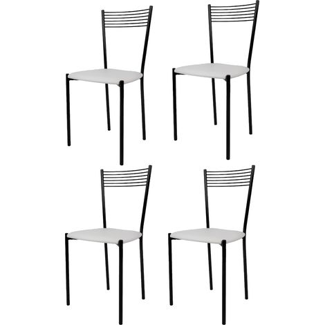 Tommychairs 4 sillas Elegance acero negro asiento polipiel blanca (1/5)