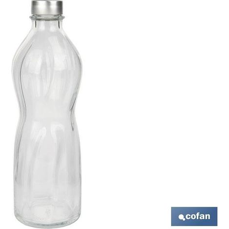 Bouteille en verre transparente avec bouchon en acier inoxydable 1L