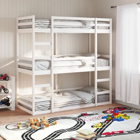 vidaXL Letto a Castello Triplo Bianco 90x200 cm Legno Massello di Pino (1/4)