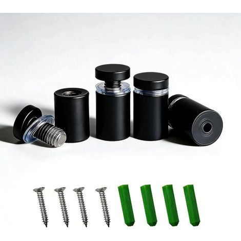 4 Pièces Supports Publicitaires en Acier Inoxydable - Entretoises 19x26mm Noir - Pour Montage Verre, Standoffs, Fixations Boulons Vis (1/5)