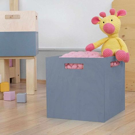 Boîte de rangement bois modèle 1 - poignées - Gris - 33 x 33 x 37 cm (1/4)