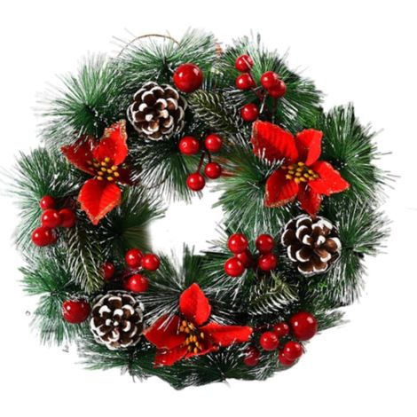 Couronne De Noël - 30 Cm - Décoration Porte Extérieure Intérieure Cheminée Table Mur - Artificielle Résistante - 1 Pièce
