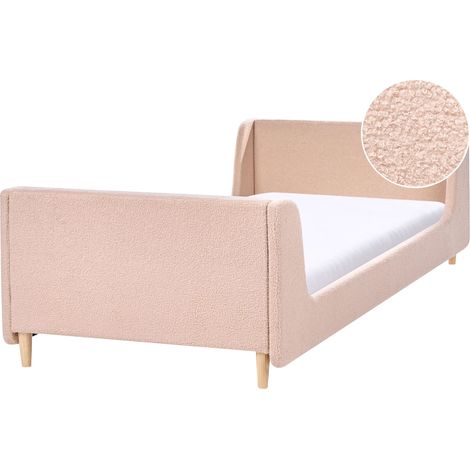 Bed Beige Boucle Upholstered Frame Headrest 3ft EU Single Size Bedroom Kids Room Modern Traditional LAYE (1/5)