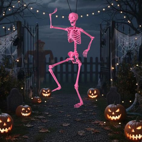 GOPLUS Squelette Articulé d'Halloween 160 cm avec 7 Articulations Mobiles et Corde pour Suspension, Décoration Effrayante en PP (1/5)