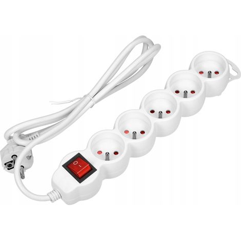 Multiprise à 5 prises - 3 m - Blanc - Avec interrupteur lumineux - Sûre et pratique (1/5)