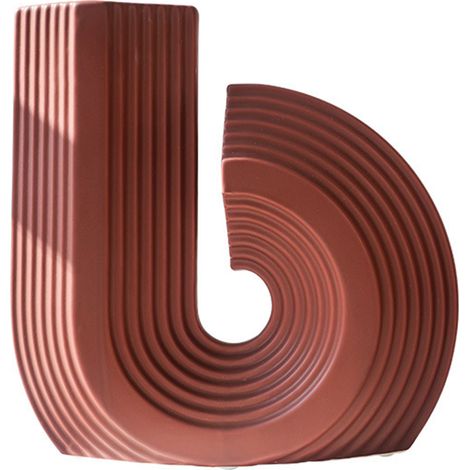 Jarrón decorativo (2181-1) de cerámica marrón texturizada, de forma irregular con un tubo para flores secas. (1/5)