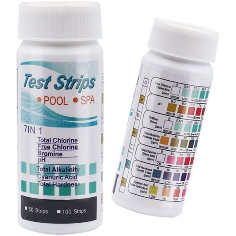 100 Pcs 7-In-1 Swimming Pool Test Strips, Swimming Pool PH Tester for Water Hardness, Bromine and Chlorine Tester, Water Analysis Kit for Spa & Aquarium (1/4)