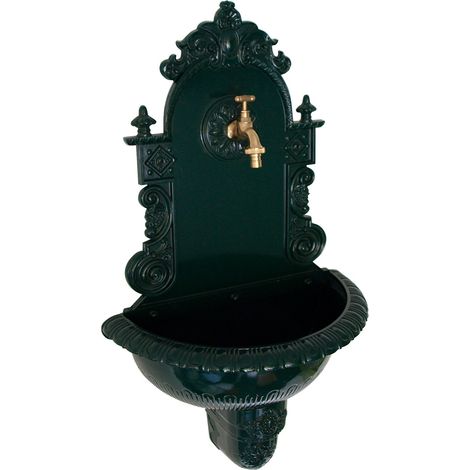 Wandbrunnen TIROL aus Aluguss mit Wasserhahn, dunkelgrün (1/5)