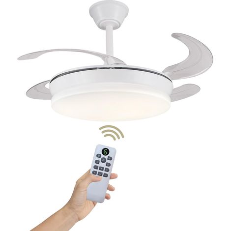 Ventilador techo LED retráctil DC 92 cm silencioso 6 velocidades, Blanco (1/5)