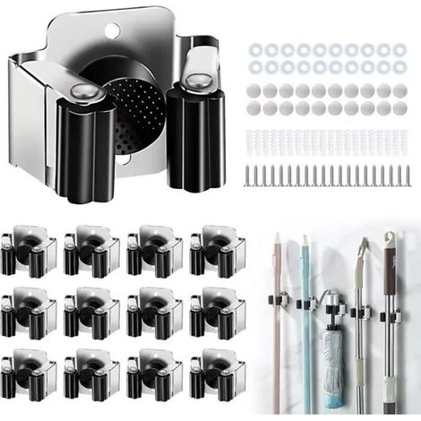 Accroche Balai Mural, 12 Pcs Porte Balais Mural Porte Outils Mural en Acier Inoxydable pour Outils de Jardin pour Jardin, Cuisi (1/5)
