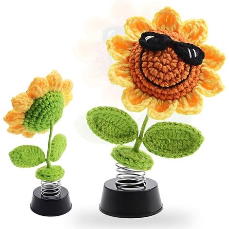 Decoration Voiture Tissé Tournesol au Crochet Décorations Balançoire Deco Interieur avec Autocollant Forme de pour Cadeau (1/5)