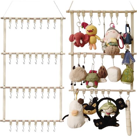 Porte-Jouets Suspendu - Organisateur de Peluches et Poupées - Pour Porte Standard - 32 Crochets Détachables en Cuir PU - Beige - 1 Pièce (1/5)
