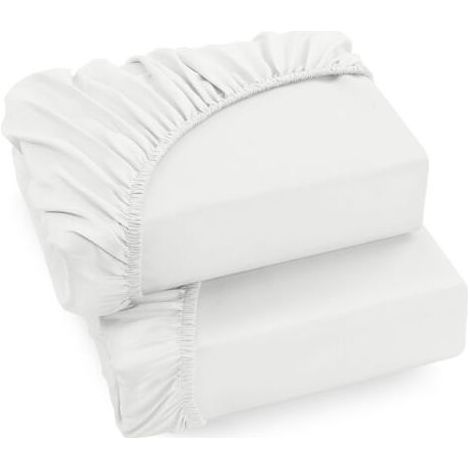Drap-Housse - Microfibre Brossée - Pour Matelas 135 x 190 x 35 cm - Blanc - Lot de 2 (1/5)