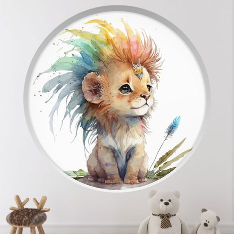 Stickers Trompe l'oeil Arche ronde Enfants - Lion - Diamètre 30 cm (1/4)