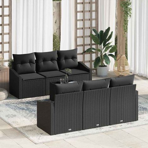 Sofa Set mit Kissen mit Speicher 7 pcs Schwarz Poly-Rattan vidaXL (1/5)