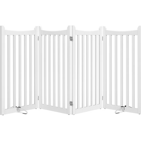 Homevive Barrera de Seguridad para Perros Plegable Parque para Perro de Madera 201,5x90,5 cm Puerta para Perros Interior Recinto Perro Vallas para Mascotas Blanco (1/5)