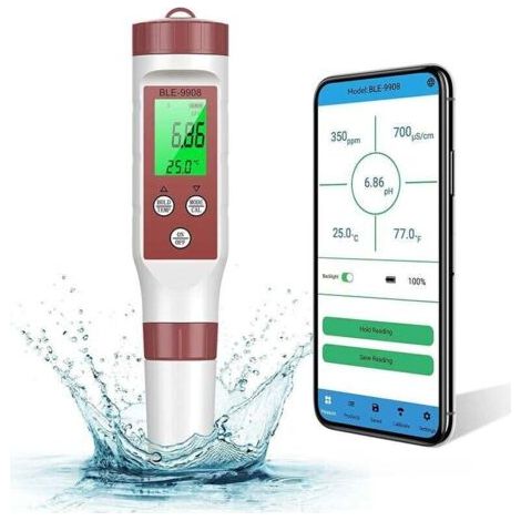 QORVA-Testeur pH mètre électronique Bluetooth 7 en 1 – Précision 0.01 – Étalonnage automatique – Rétroéclairé pour eau potable, aquarium, piscine - cision0