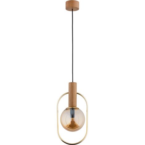 Suspension boule ambre bois doré ovale E14 10W Alfa (1/3)