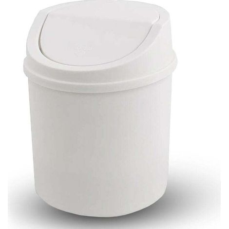 Mini Poubelle avec Couvercle, Poubelle de Table, Petite Poubelle en Plastique, Blanc (1/4)