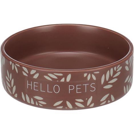 Gamelle Leafs Rond Brun pour Lapin - 13x4cm, 330ml - Nourriture et Eau, Antidérapante et Facile à Nettoyer