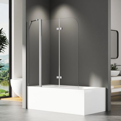 Badewannenaufsatz 150x140cm Duschwand für Badewanne 3 teilig Faltbar mit festem Segment Badewannenaufsätze, Badewannenwand Duschwand Badewanne aus 6mm EGS Sicherheitsglas (1/5)