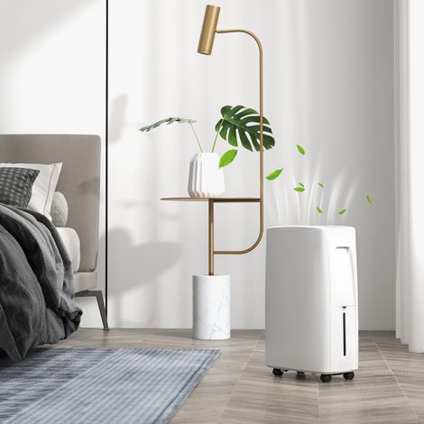Déshumidificateur électrique silencieux 12 L/jour, 4 modes, 2 vitesses, 29 x 18 x 49 cm, blanc (1/5)