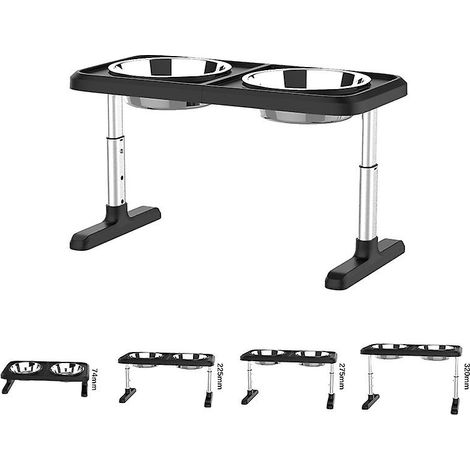 Support pour gamelle de chien, gamelle surélevée en acier inoxydable réglable en hauteur (4 niveaux), support surélevé amovible en ABS (1/5)