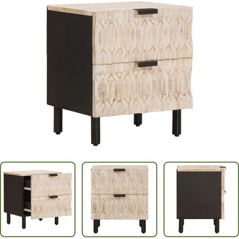 Schubladen - Nachttisch mit Schubladen Weiß 40 x 33 x 46 cm Massivholz Mango (1/5)