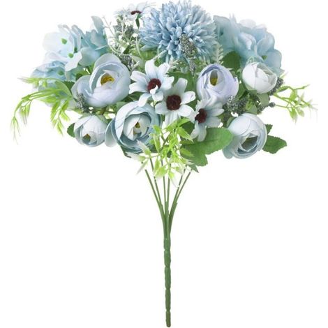 Fleurs artificielles 1pcs 7 Fourchettes Artificielles Bouquet De Camélia Simulation Fleurs En Soie À La Main Fausses Fleurs Maison Mariage Jardin Décoration (Color : Blue) (1/5)
