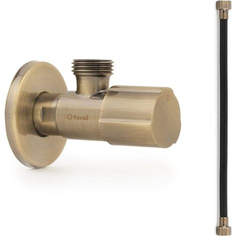 Robinet ACS VIEUX BRONZE - M 1/2"/M 3/8" + Flexible 500mm NOIR POLYMÈRE Øintér.8mm- F/F 3/8" - Tucai (1/3)