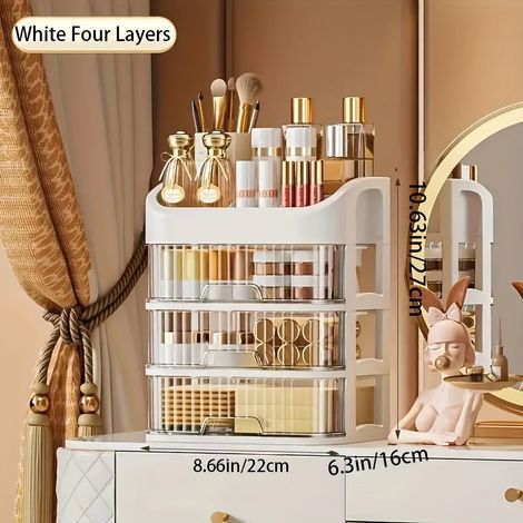 Boîte de rangement cosmétique transparente à tiroir de grande capacité (quatre compartiments) (1/2)