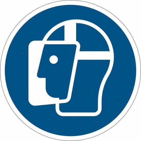 Cartelli di obbligo ISO 7010 "Usare la visiera protettiva" M013 - Misura: 50mm x 50mm - Numero Pezzi: 10 pezzi