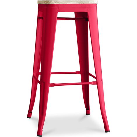 Barhocker - Industriedesign - Stahl & Holz - 76cm - Stylix Rot