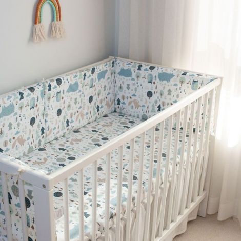 - Barrière de lit bébé, toile anti-collision, clôture, sac souple, pur coton, ours bleu polaire, 120 x 30, pièce - - (1/4)