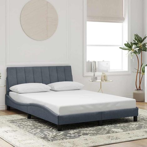 Cadre de lit Hanko 120x200 cm avec tête de lit velours gris foncé et lattes en contreplaqué pour matelas de 15 cm (1/4)