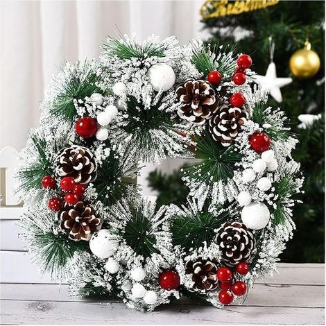 Weihnachtskranz an der Haustür, hängende Türdekoration, Kranz für Haus- und Partydekoration, Erntedankkranz, weihnachtliche Wanddekoration, Weihnachtsknoten, Schneeflocke. (1/4)