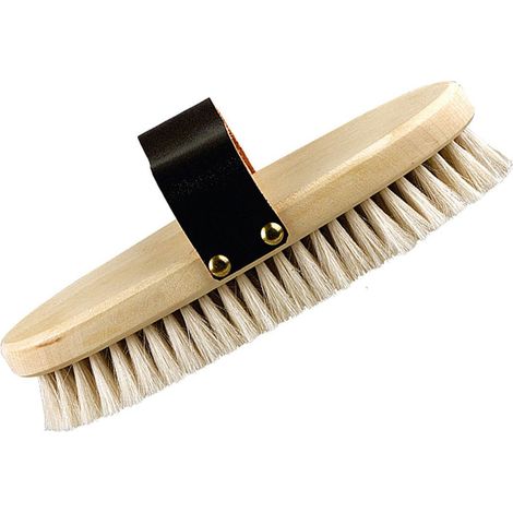 Spazzola per finitura con setole corte in fibre naturali morbide con passamano in pelle