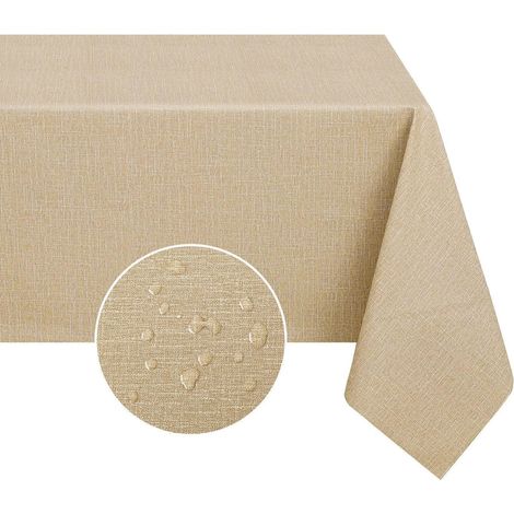 Abwaschbare Tischdecke Khaki Leinenoptik 140x180 cm PVC wasserdicht Outdoor