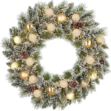 Weihnachtsgirlande Kaprun grün mit 120 Spitzen und 15 LED in satin gold und warmweiß