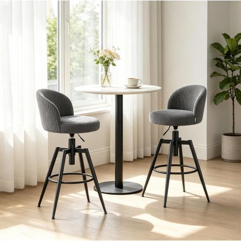 Set mit 2 drehbaren, höhenverstellbaren Barhockern aus grauem Cord (1/5)